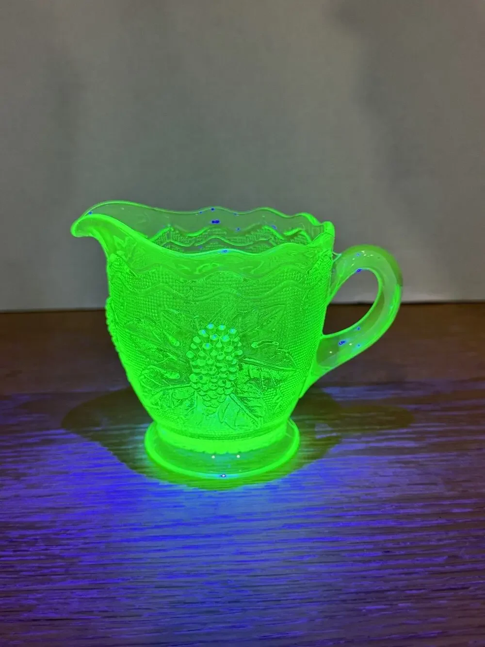 Westmoreland Glass Creamer Pitcher Stippled Grape Uranium Glass
